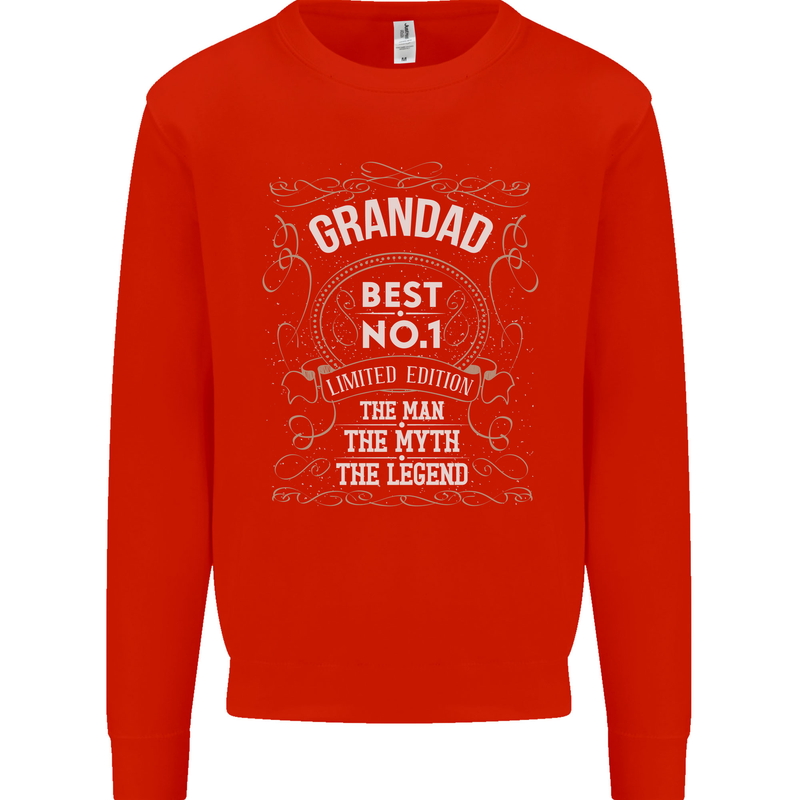 Father's Day No 1 Grandad Man Myth Legend Mens Sweatshirt Jumper Bright Red
