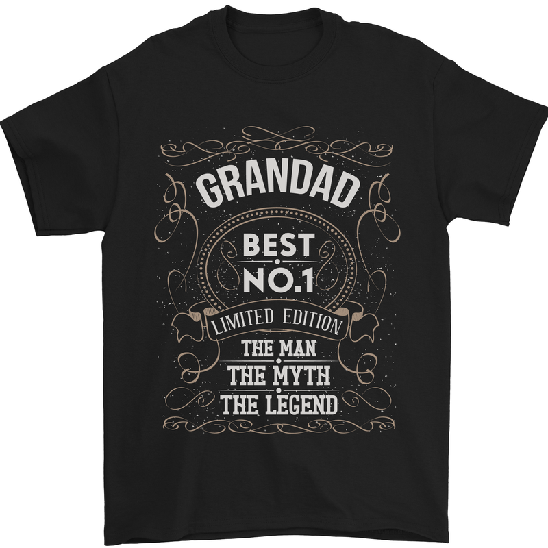 Father's Day No 1 Grandad Man Myth Legend Mens T-Shirt Cotton Gildan Black