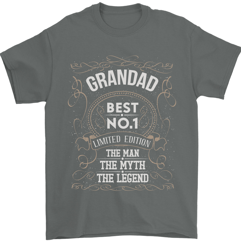 Father's Day No 1 Grandad Man Myth Legend Mens T-Shirt Cotton Gildan Charcoal