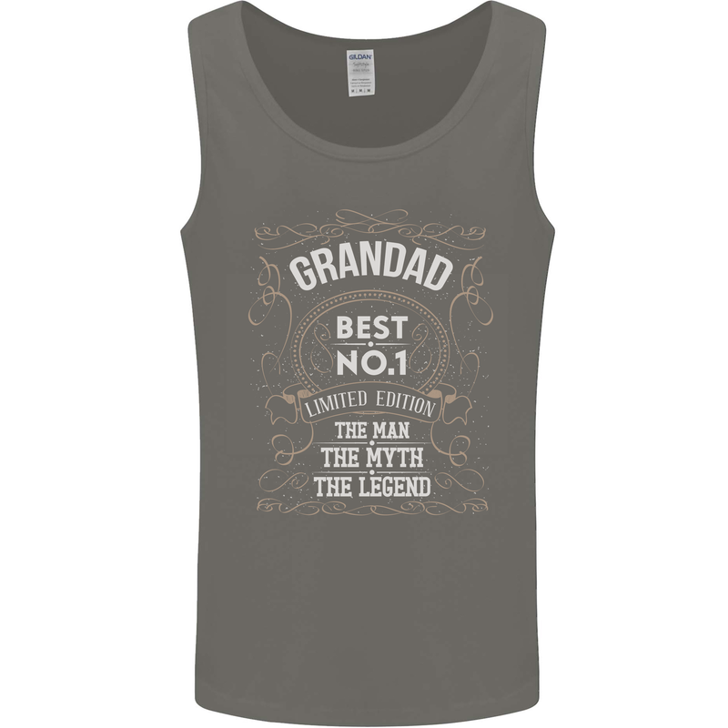 Father's Day No 1 Grandad Man Myth Legend Mens Vest Tank Top Charcoal