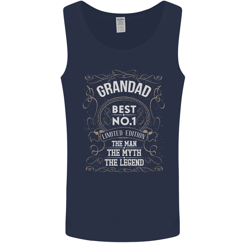 Father's Day No 1 Grandad Man Myth Legend Mens Vest Tank Top Navy Blue