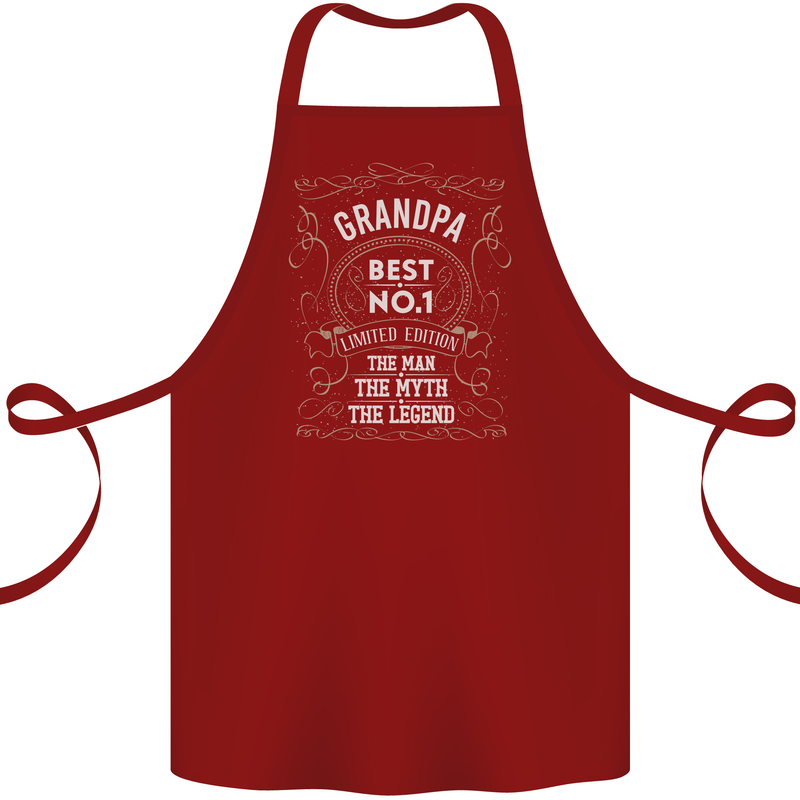 Father's Day No 1 Grandpa Man Myth Legend Cotton Apron 100% Organic Maroon