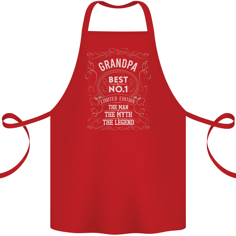 Father's Day No 1 Grandpa Man Myth Legend Cotton Apron 100% Organic Red