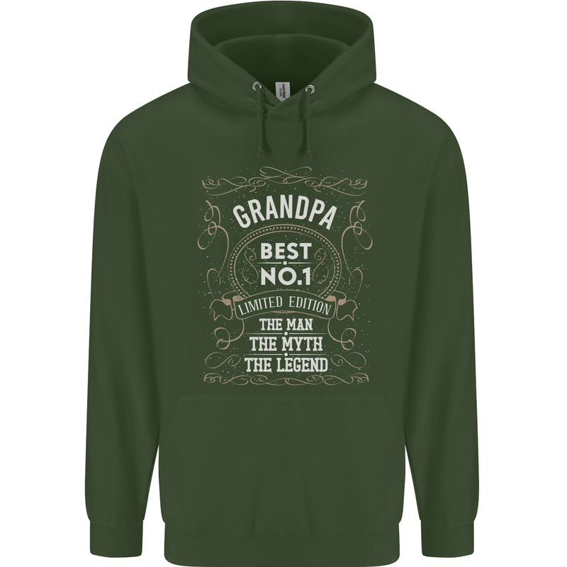 Father's Day No 1 Grandpa Man Myth Legend Mens 80% Cotton Hoodie Forest Green