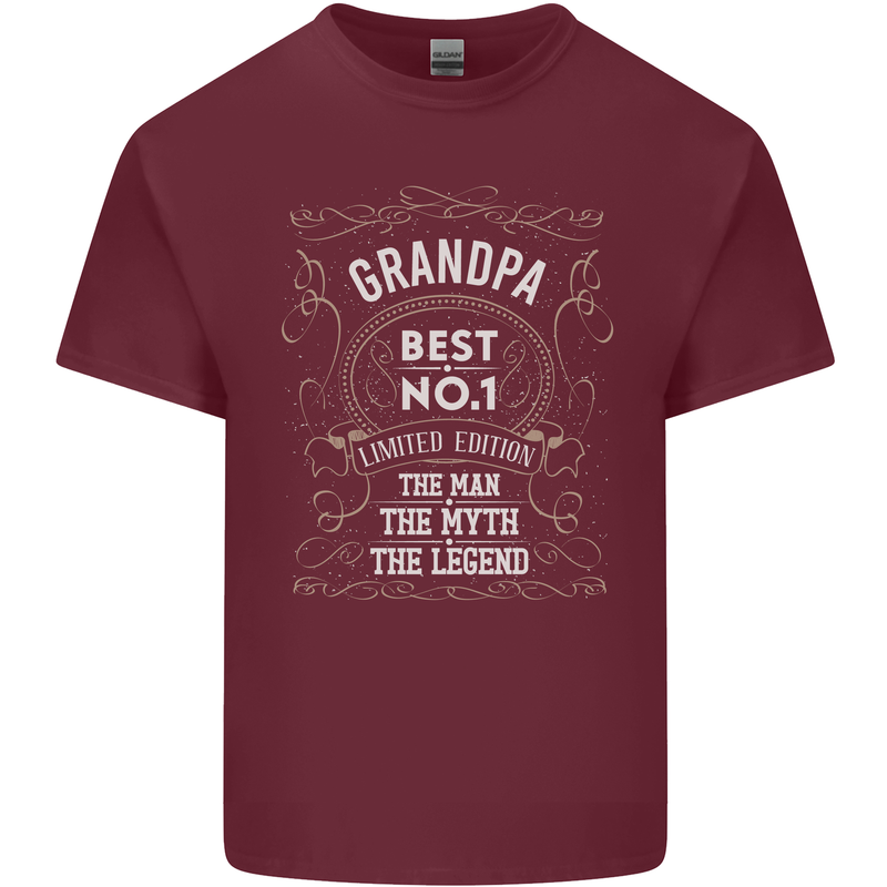 Father's Day No 1 Grandpa Man Myth Legend Mens Cotton T-Shirt Tee Top Maroon