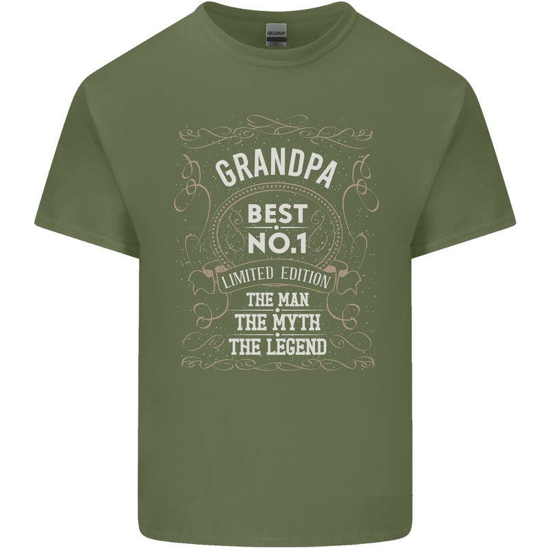 Father's Day No 1 Grandpa Man Myth Legend Mens Cotton T-Shirt Tee Top Military Green