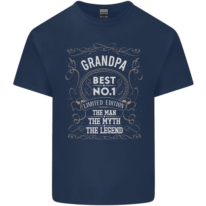 Father's Day No 1 Grandpa Man Myth Legend Mens Cotton T-Shirt Tee Top Navy Blue