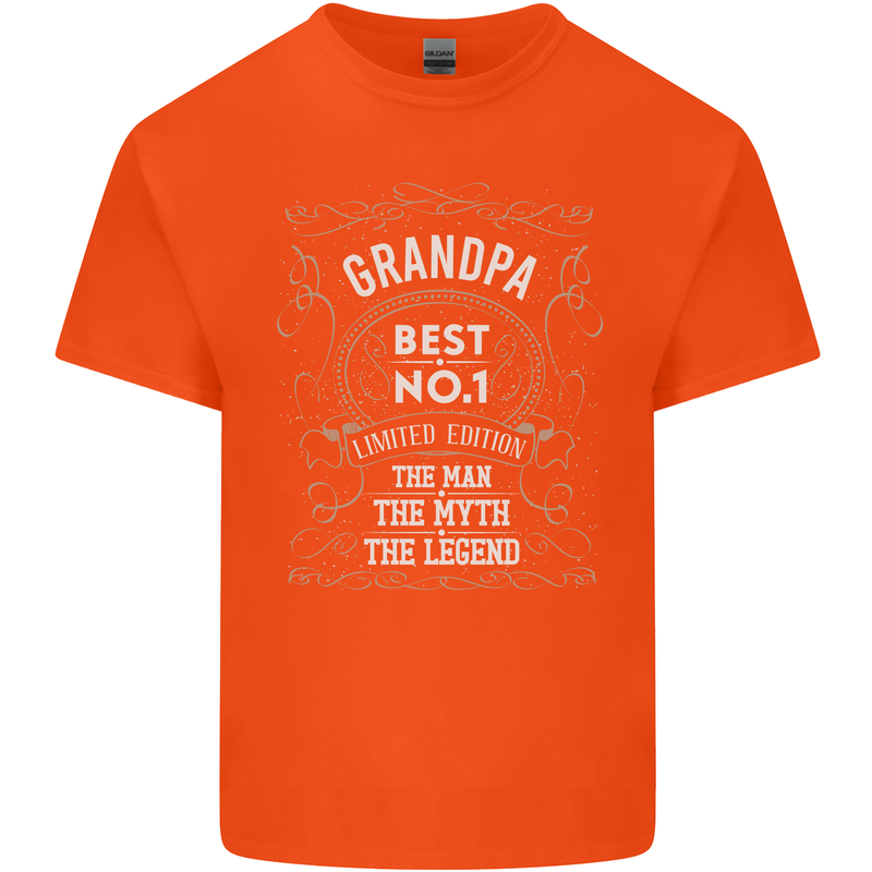 Father's Day No 1 Grandpa Man Myth Legend Mens Cotton T-Shirt Tee Top Orange