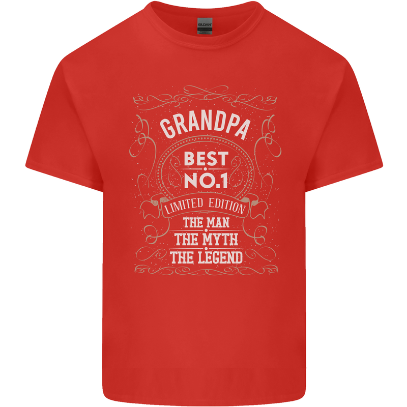 Father's Day No 1 Grandpa Man Myth Legend Mens Cotton T-Shirt Tee Top Red