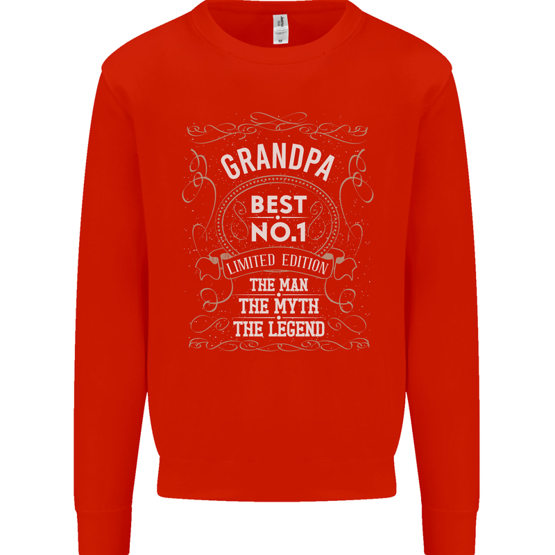 Father's Day No 1 Grandpa Man Myth Legend Mens Sweatshirt Jumper Bright Red