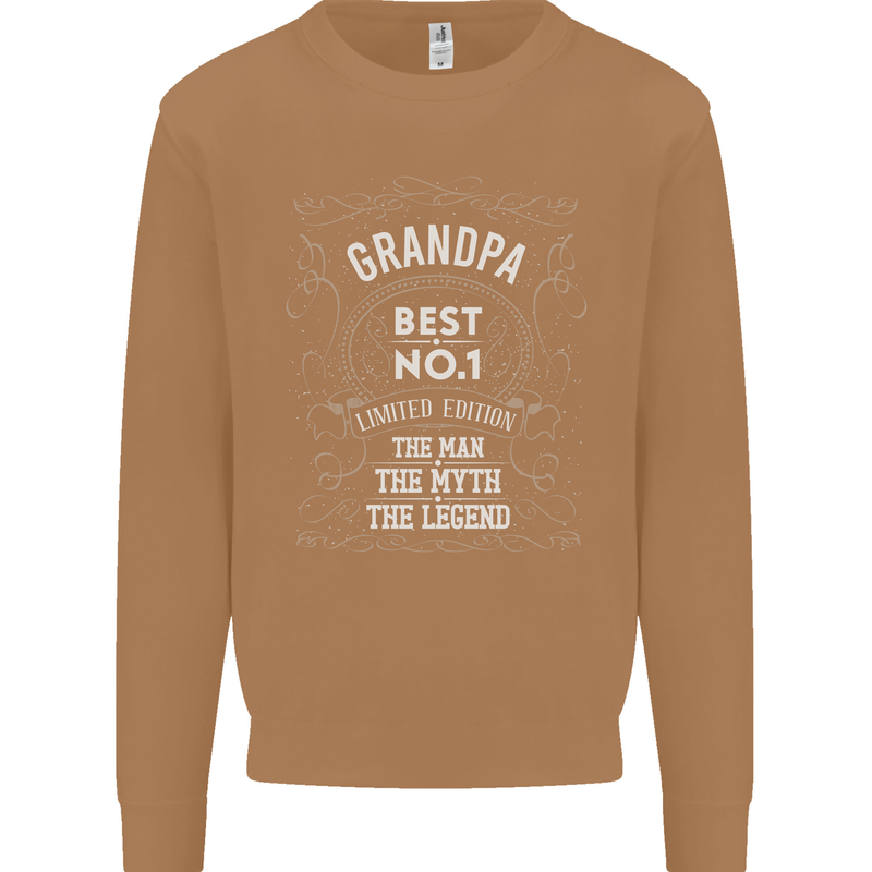Father's Day No 1 Grandpa Man Myth Legend Mens Sweatshirt Jumper Caramel Latte
