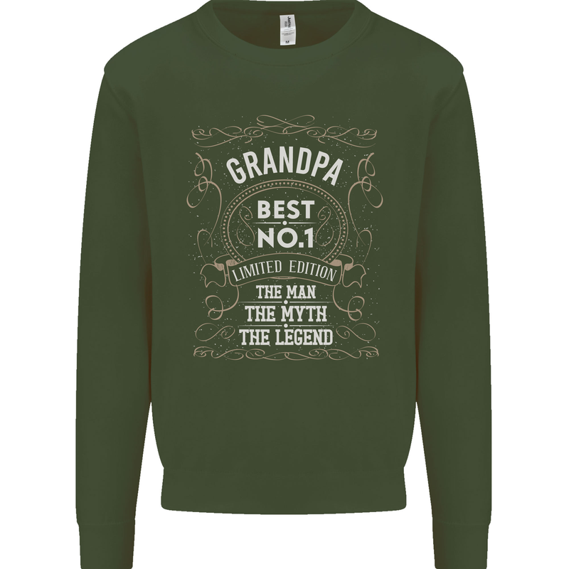 Father's Day No 1 Grandpa Man Myth Legend Mens Sweatshirt Jumper Forest Green