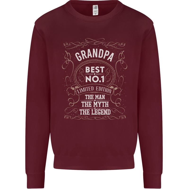 Father's Day No 1 Grandpa Man Myth Legend Mens Sweatshirt Jumper Maroon