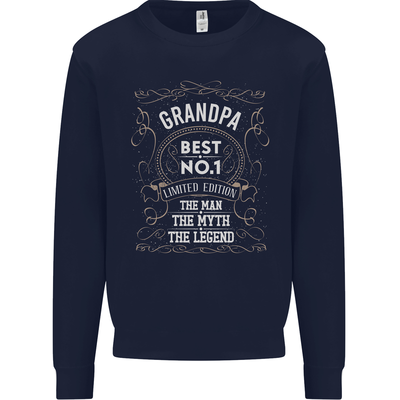 Father's Day No 1 Grandpa Man Myth Legend Mens Sweatshirt Jumper Navy Blue