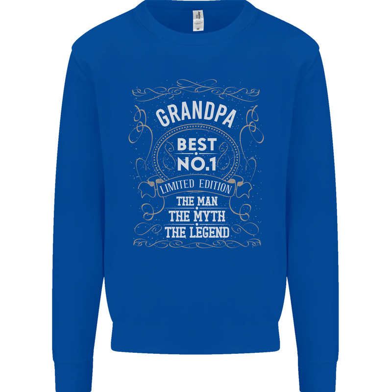 Father's Day No 1 Grandpa Man Myth Legend Mens Sweatshirt Jumper Royal Blue