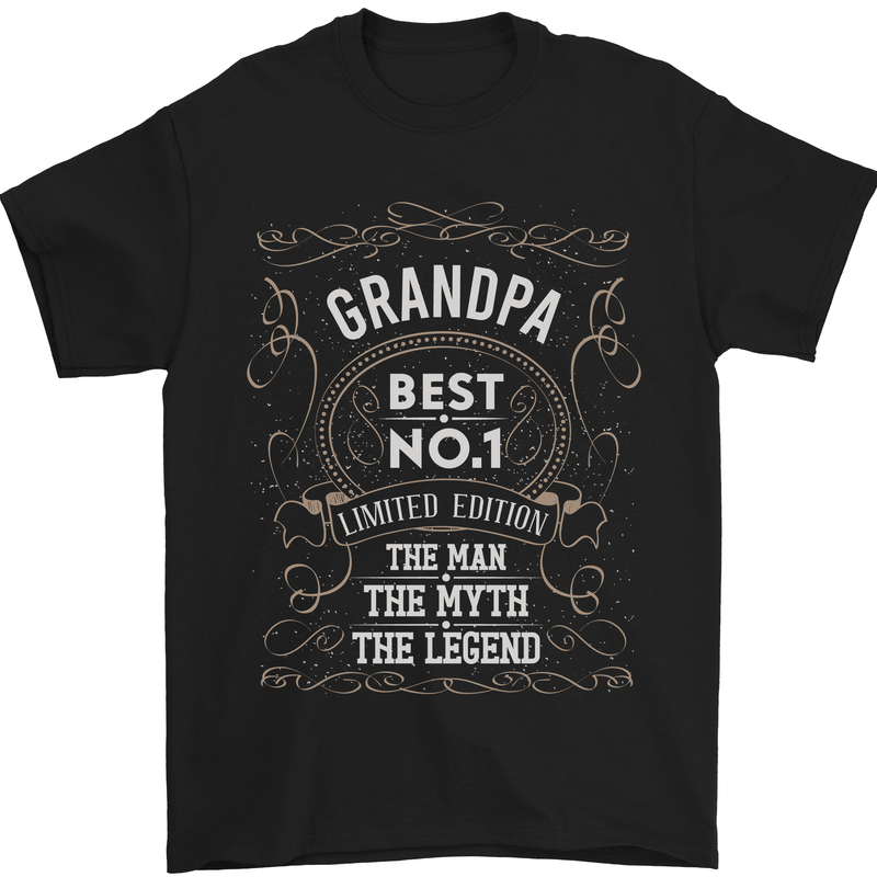 Father's Day No 1 Grandpa Man Myth Legend Mens T-Shirt Cotton Gildan Black