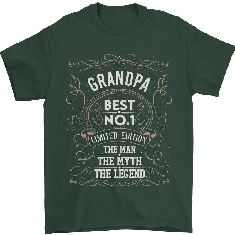 Father's Day No 1 Grandpa Man Myth Legend Mens T-Shirt Cotton Gildan Forest Green