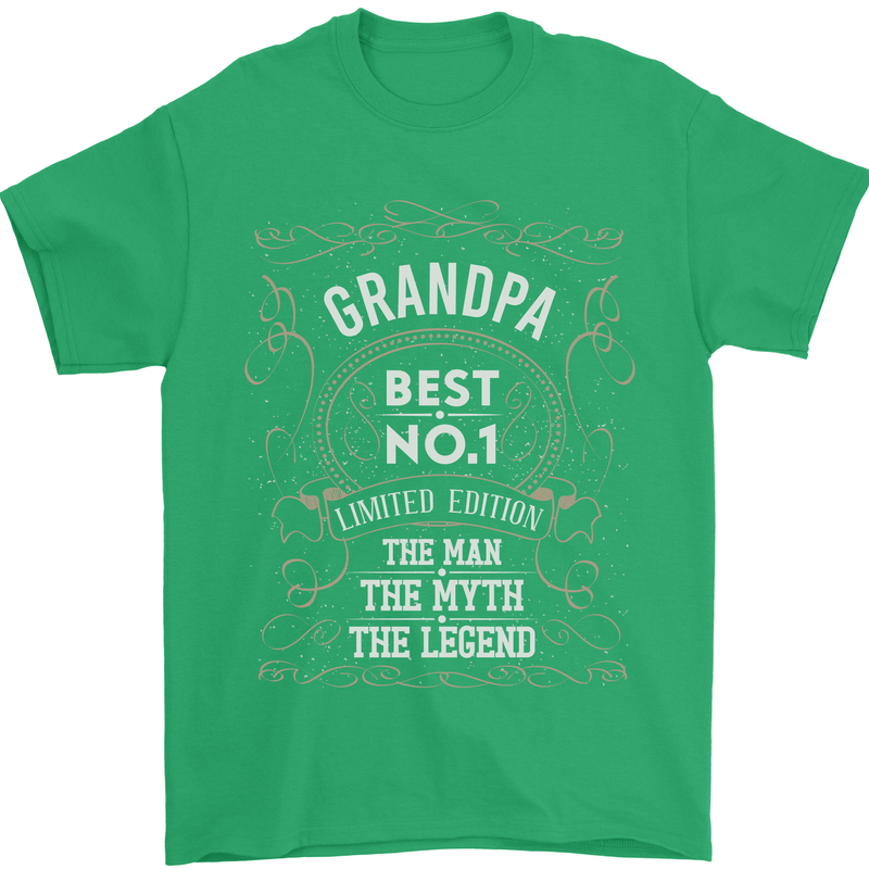 Father's Day No 1 Grandpa Man Myth Legend Mens T-Shirt Cotton Gildan Irish Green