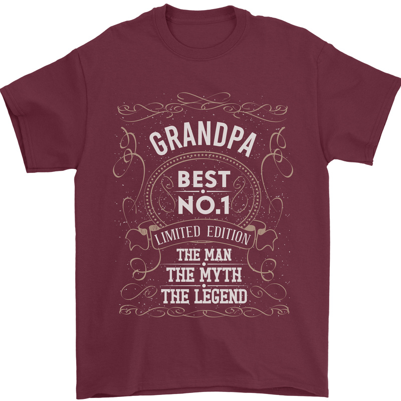 Father's Day No 1 Grandpa Man Myth Legend Mens T-Shirt Cotton Gildan Maroon