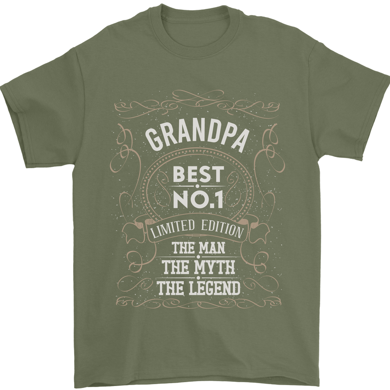 Father's Day No 1 Grandpa Man Myth Legend Mens T-Shirt Cotton Gildan Military Green
