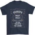 Father's Day No 1 Grandpa Man Myth Legend Mens T-Shirt Cotton Gildan Navy Blue