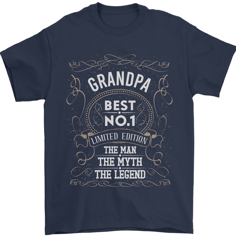 Father's Day No 1 Grandpa Man Myth Legend Mens T-Shirt Cotton Gildan Navy Blue