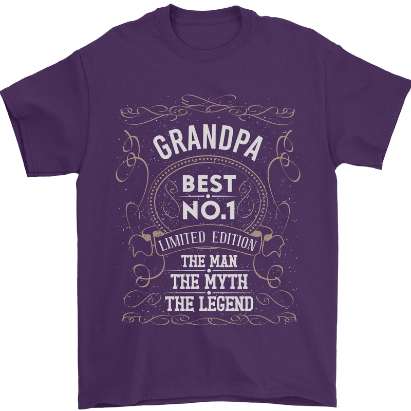 Father's Day No 1 Grandpa Man Myth Legend Mens T-Shirt Cotton Gildan Purple