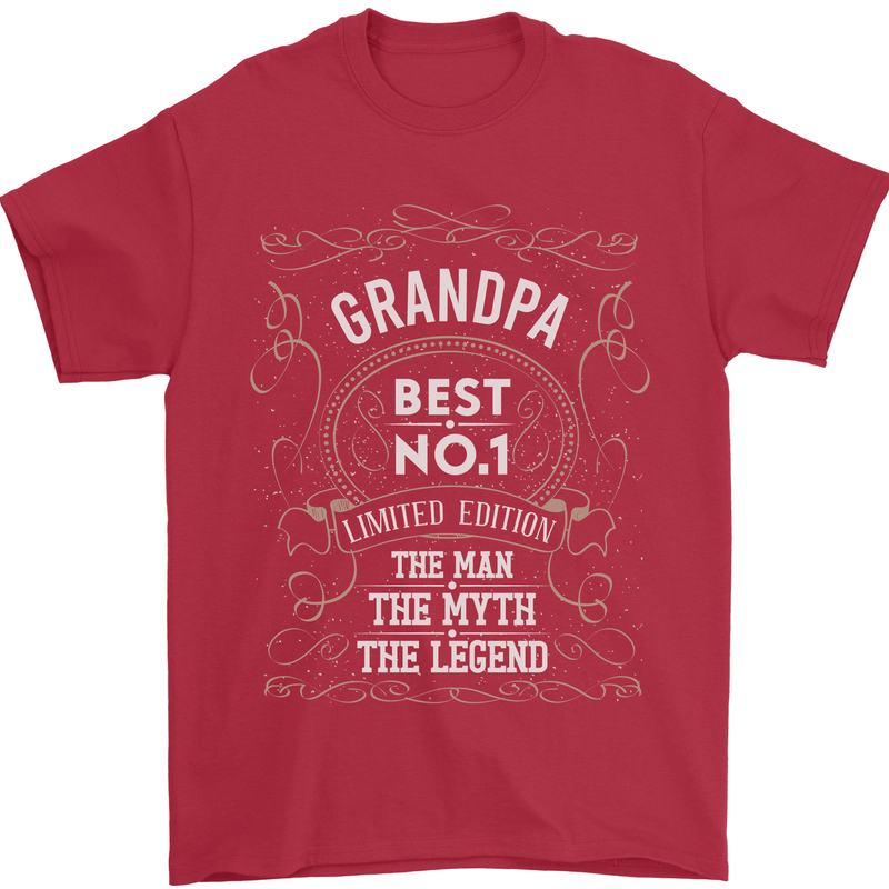 Father's Day No 1 Grandpa Man Myth Legend Mens T-Shirt Cotton Gildan Red