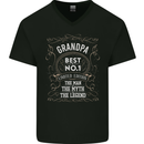 Father's Day No 1 Grandpa Man Myth Legend Mens V-Neck Cotton T-Shirt Black