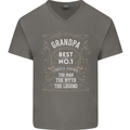 Father's Day No 1 Grandpa Man Myth Legend Mens V-Neck Cotton T-Shirt Charcoal