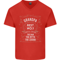 Father's Day No 1 Grandpa Man Myth Legend Mens V-Neck Cotton T-Shirt Red