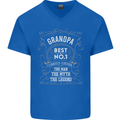 Father's Day No 1 Grandpa Man Myth Legend Mens V-Neck Cotton T-Shirt Royal Blue