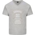 Father's Day No 1 Grandpa Man Myth Legend Mens V-Neck Cotton T-Shirt Sports Grey