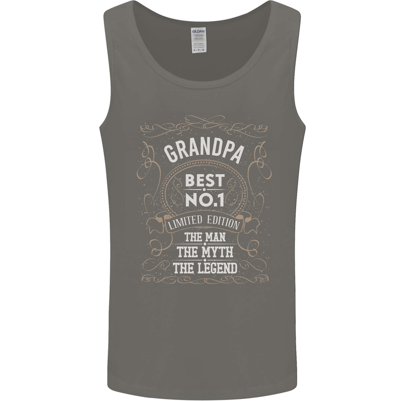 Father's Day No 1 Grandpa Man Myth Legend Mens Vest Tank Top Charcoal