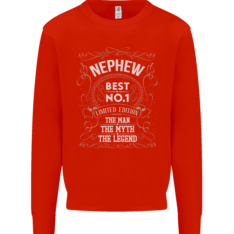 Father's Day No 1 Nephew Man Myth Legend Kids Sweatshirt Jumper Bright Red