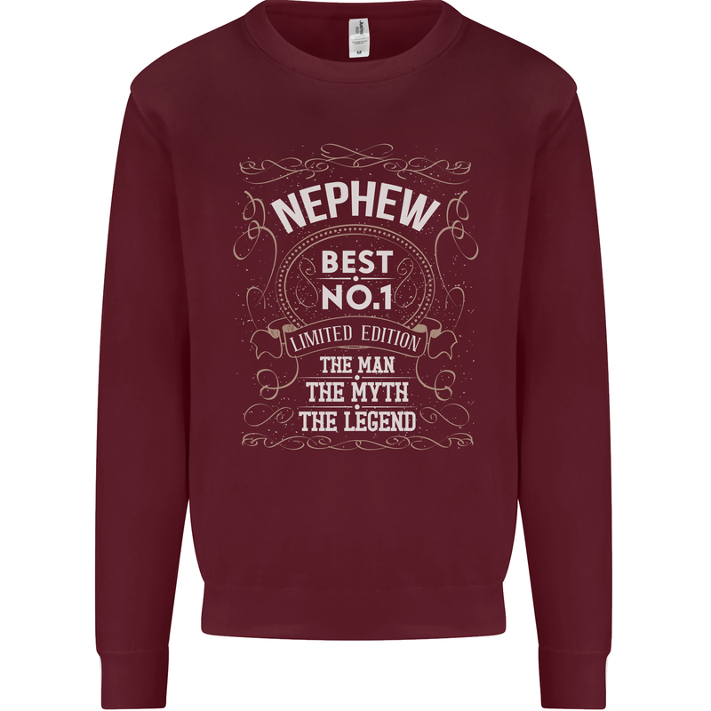 Father's Day No 1 Nephew Man Myth Legend Kids Sweatshirt Jumper Maroon