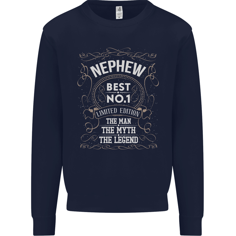 Father's Day No 1 Nephew Man Myth Legend Kids Sweatshirt Jumper Navy Blue