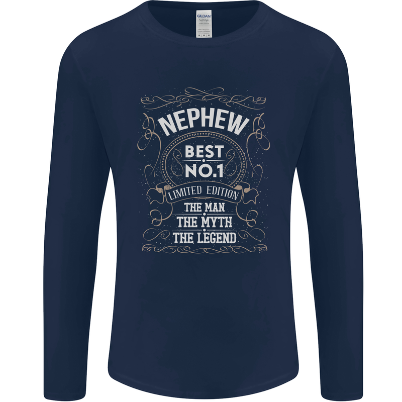 Father's Day No 1 Nephew Man Myth Legend Mens Long Sleeve T-Shirt Navy Blue
