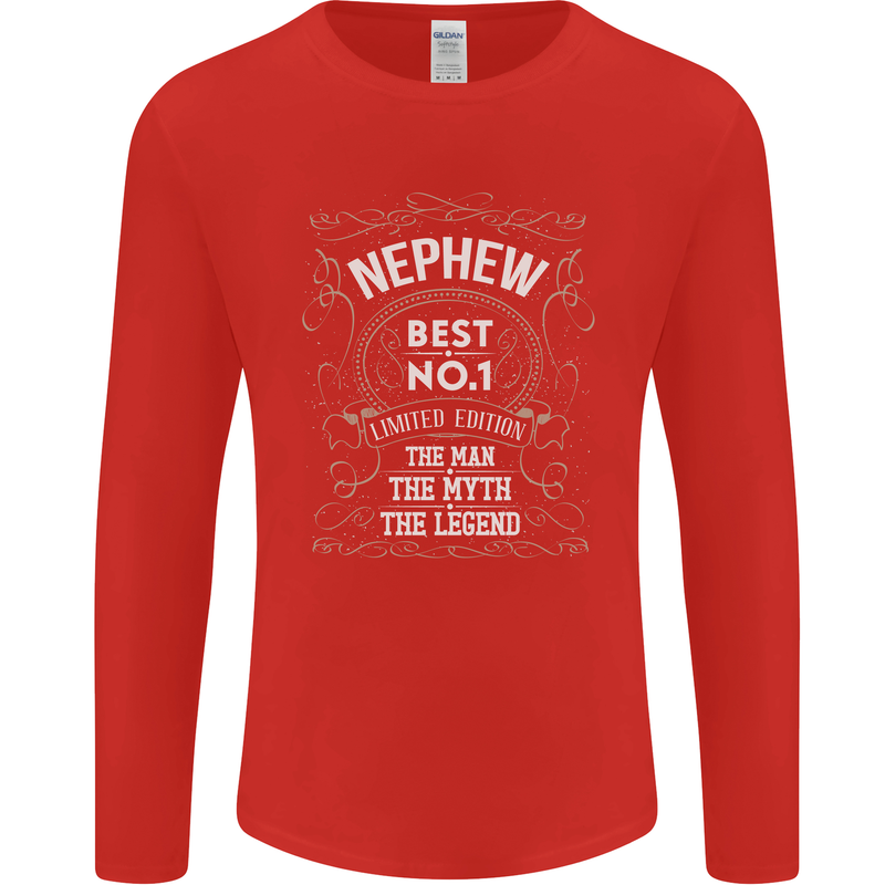 Father's Day No 1 Nephew Man Myth Legend Mens Long Sleeve T-Shirt Red