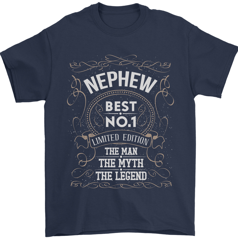 Father's Day No 1 Nephew Man Myth Legend Mens T-Shirt Cotton Gildan Navy Blue