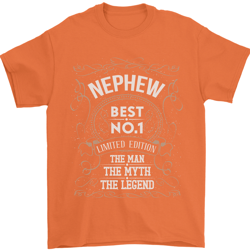 Father's Day No 1 Nephew Man Myth Legend Mens T-Shirt Cotton Gildan Orange
