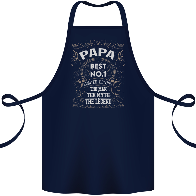 Father's Day No 1 Papa Man Myth Legend Cotton Apron 100% Organic Navy Blue