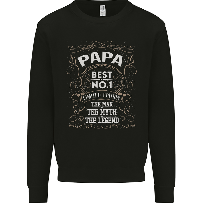 Father's Day No 1 Papa Man Myth Legend Mens Sweatshirt Jumper Black