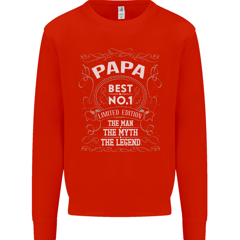 Father's Day No 1 Papa Man Myth Legend Mens Sweatshirt Jumper Bright Red