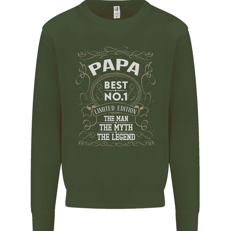 Father's Day No 1 Papa Man Myth Legend Mens Sweatshirt Jumper Forest Green