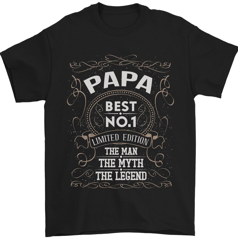 Father's Day No 1 Papa Man Myth Legend Mens T-Shirt Cotton Gildan Black