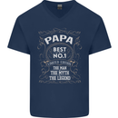 Father's Day No 1 Papa Man Myth Legend Mens V-Neck Cotton T-Shirt Navy Blue