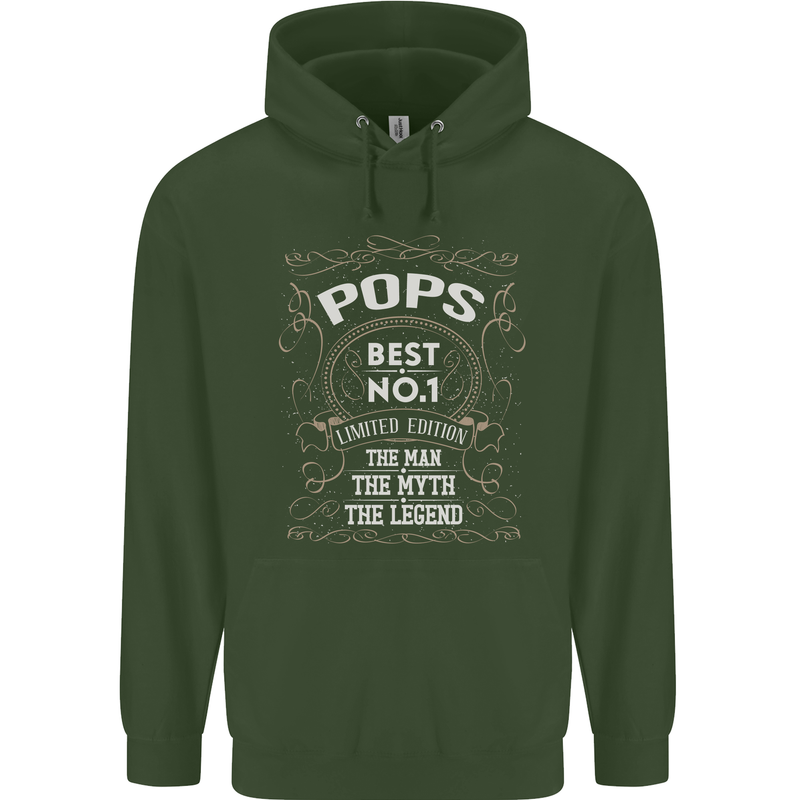 Father's Day No 1 Pops Man Myth Legend Mens 80% Cotton Hoodie Forest Green