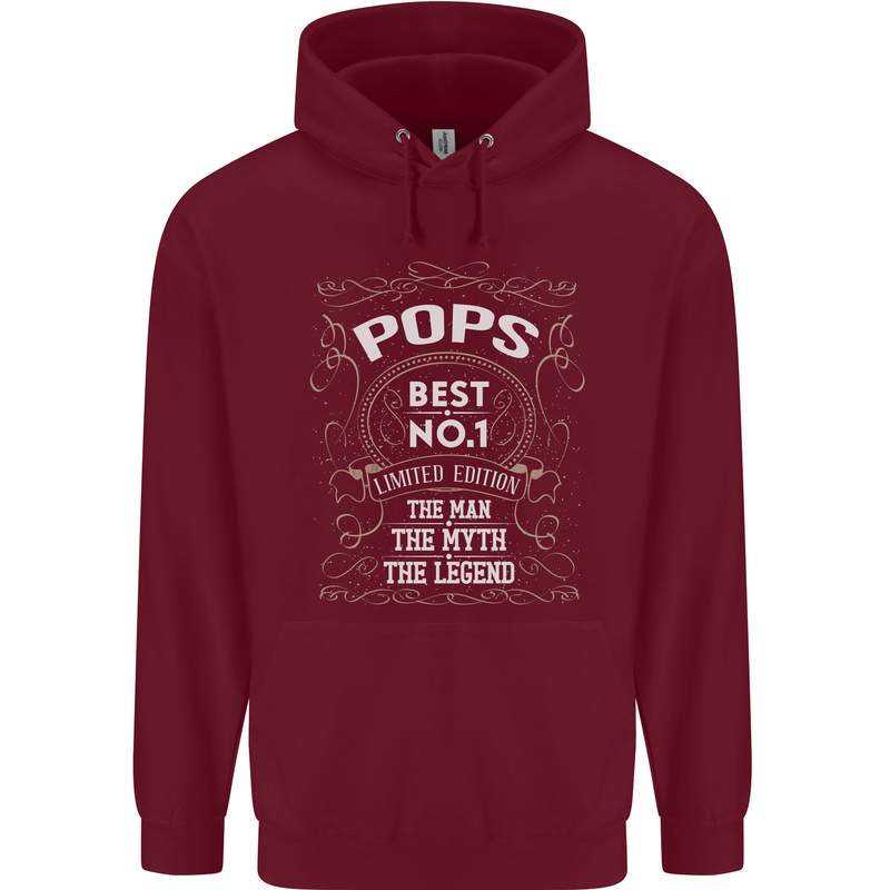 Father's Day No 1 Pops Man Myth Legend Mens 80% Cotton Hoodie Maroon