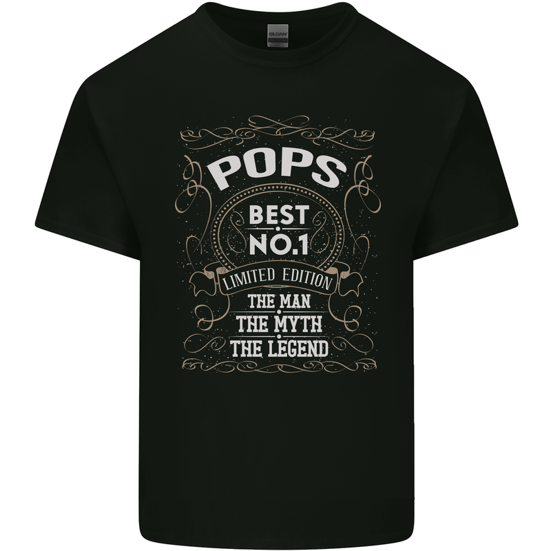 Father's Day No 1 Pops Man Myth Legend Mens Cotton T-Shirt Tee Top Black